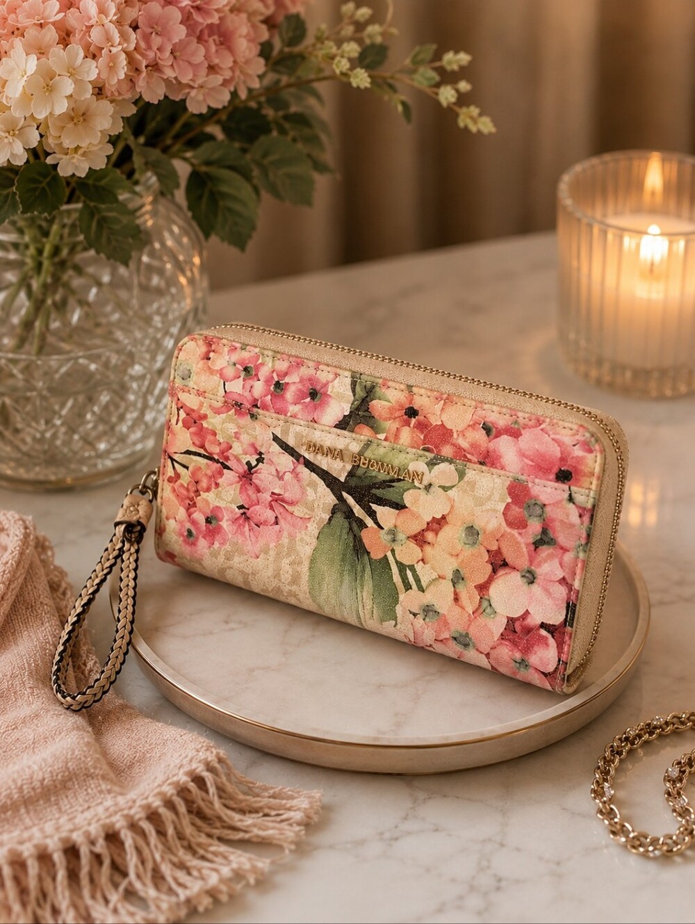 Dana Buchman Floral Zip-Around Wristlet Wallet | Cherry Blossom Print